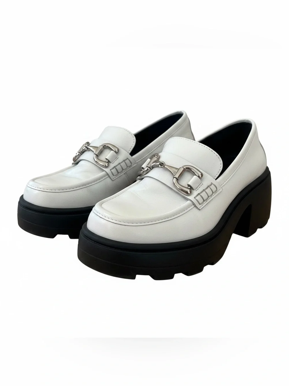 NWT Topshop White Platform Loafers with Silver Bit Hardware